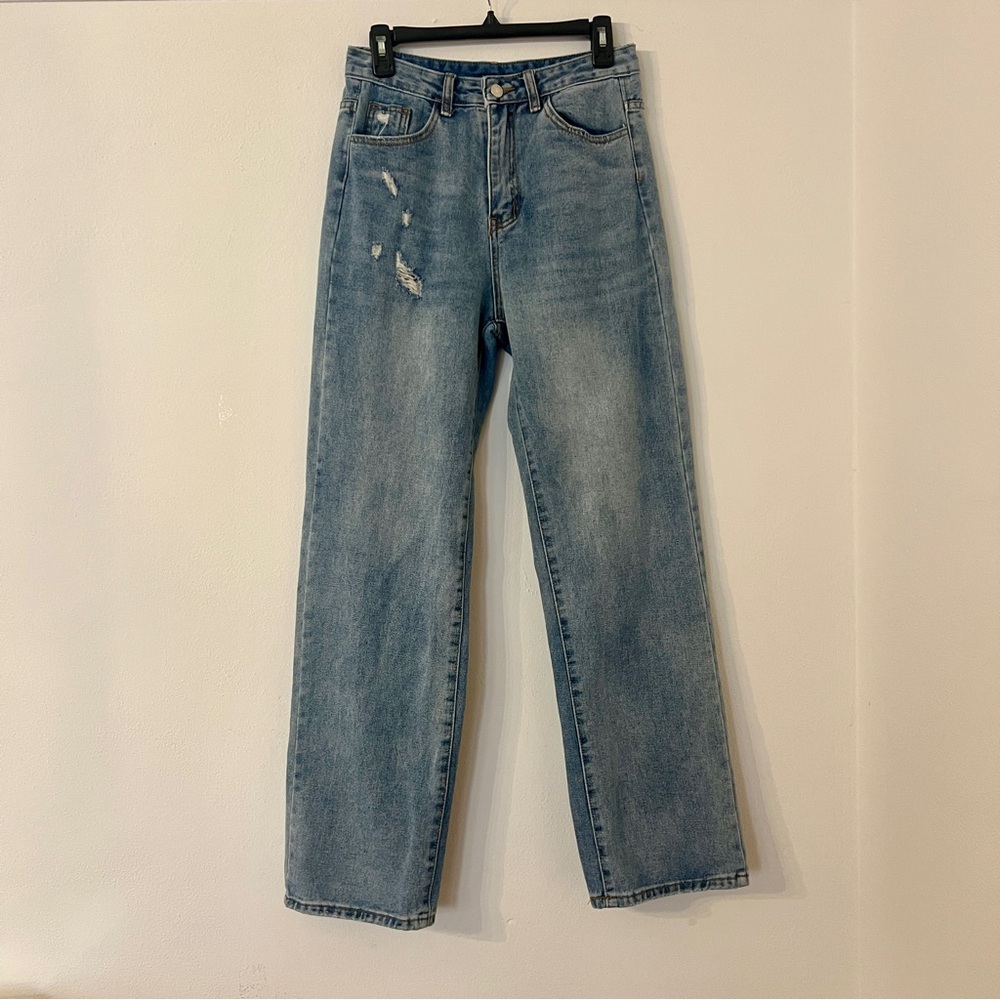 SHEIN Women’s Blue Jean Wide Leg w/ back blocker detail size small NWOT